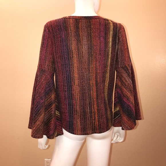 Studio JP Tie Front Bell Sleeve Boho Top Womens Size Small Fall Tones RenFaire - Picture 3 of 16